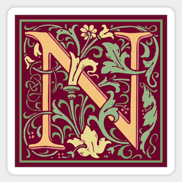 William Morris Vintage Letter N Magnet by MatchbookGraphics